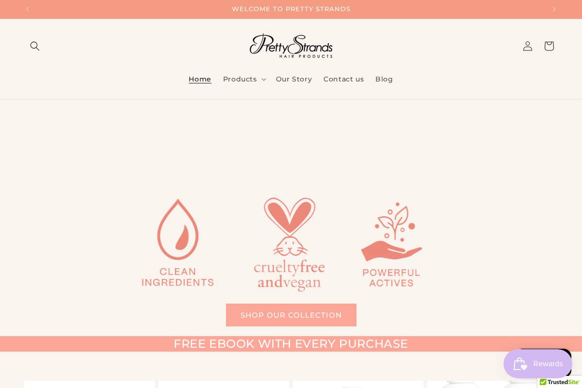 prettystrands.com homepage screenshot