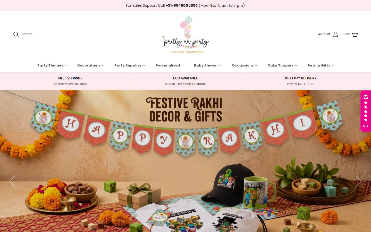 prettyurparty.com homepage screenshot