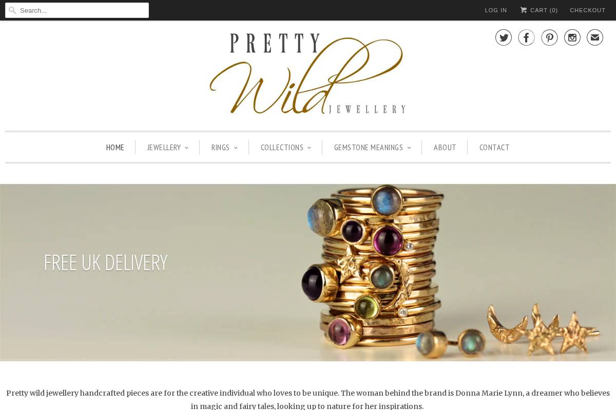 prettywildjewellery.co.uk homepage screenshot