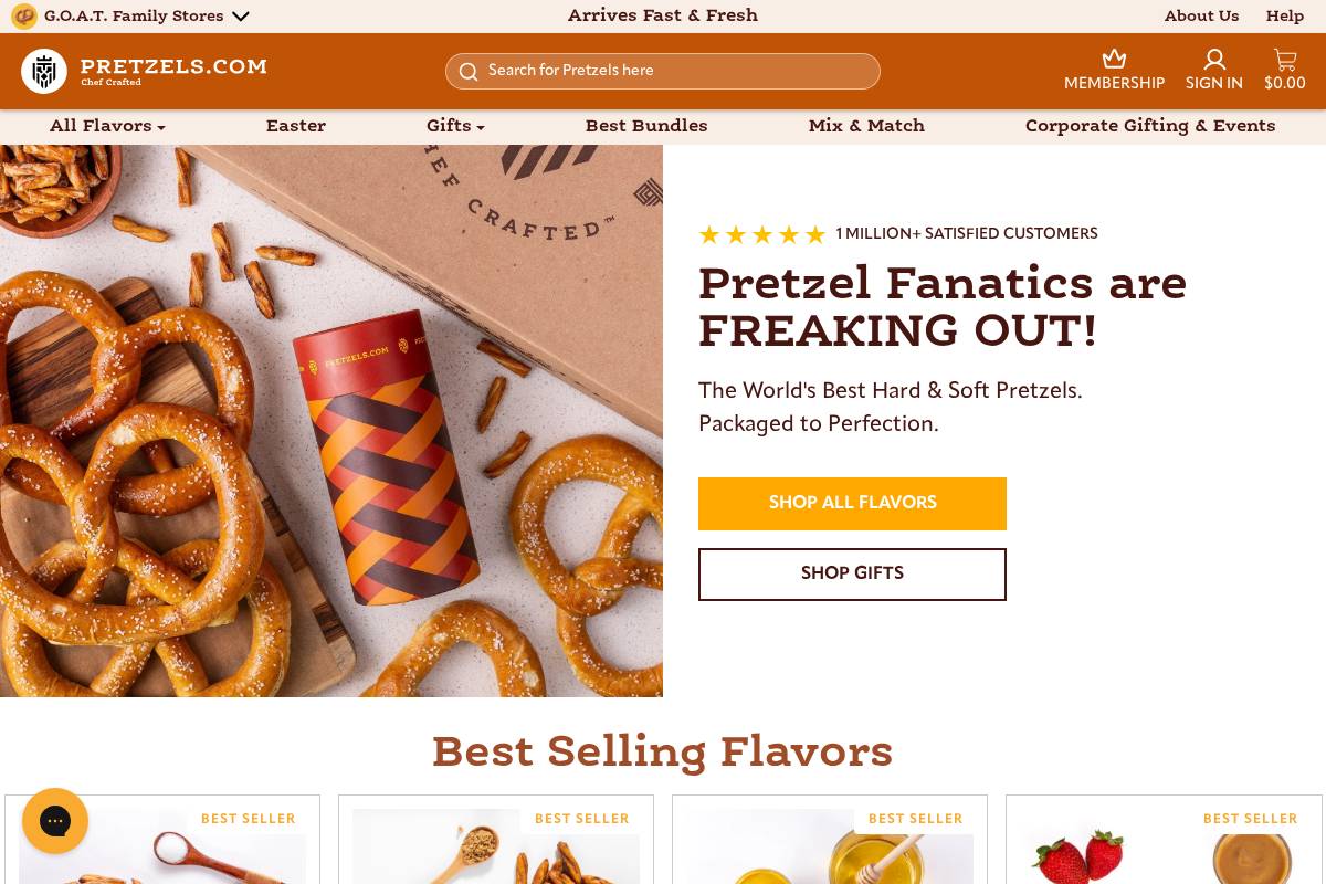 pretzels.com homepage screenshot