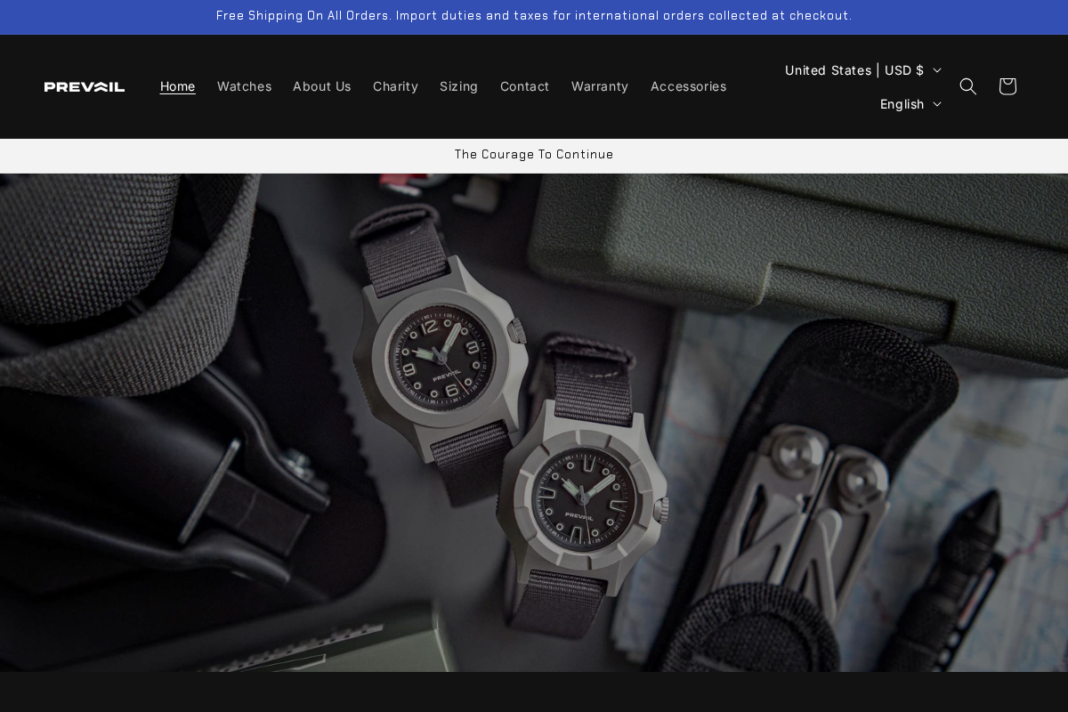 prevailwatches.com homepage screenshot