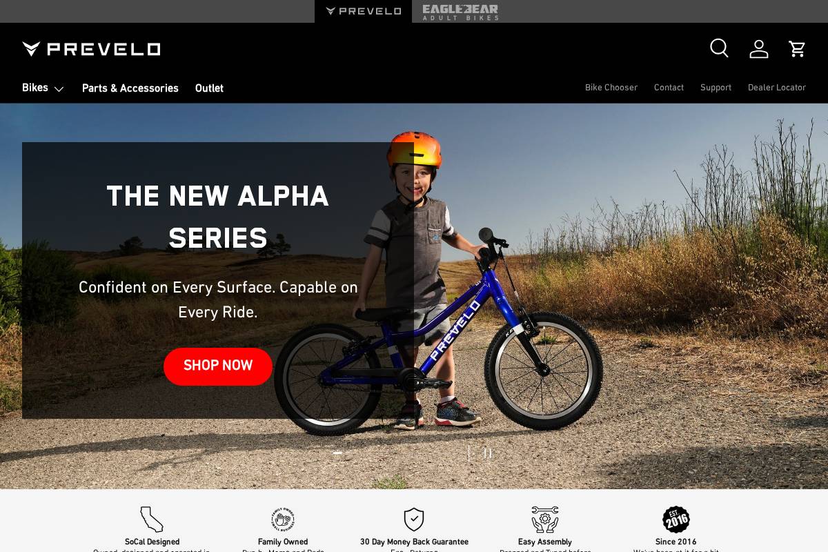 prevelo.com homepage screenshot