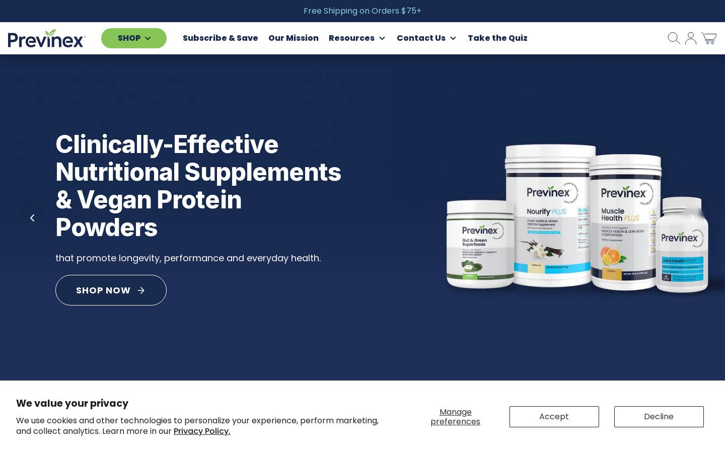 Previnex homepage screenshot
