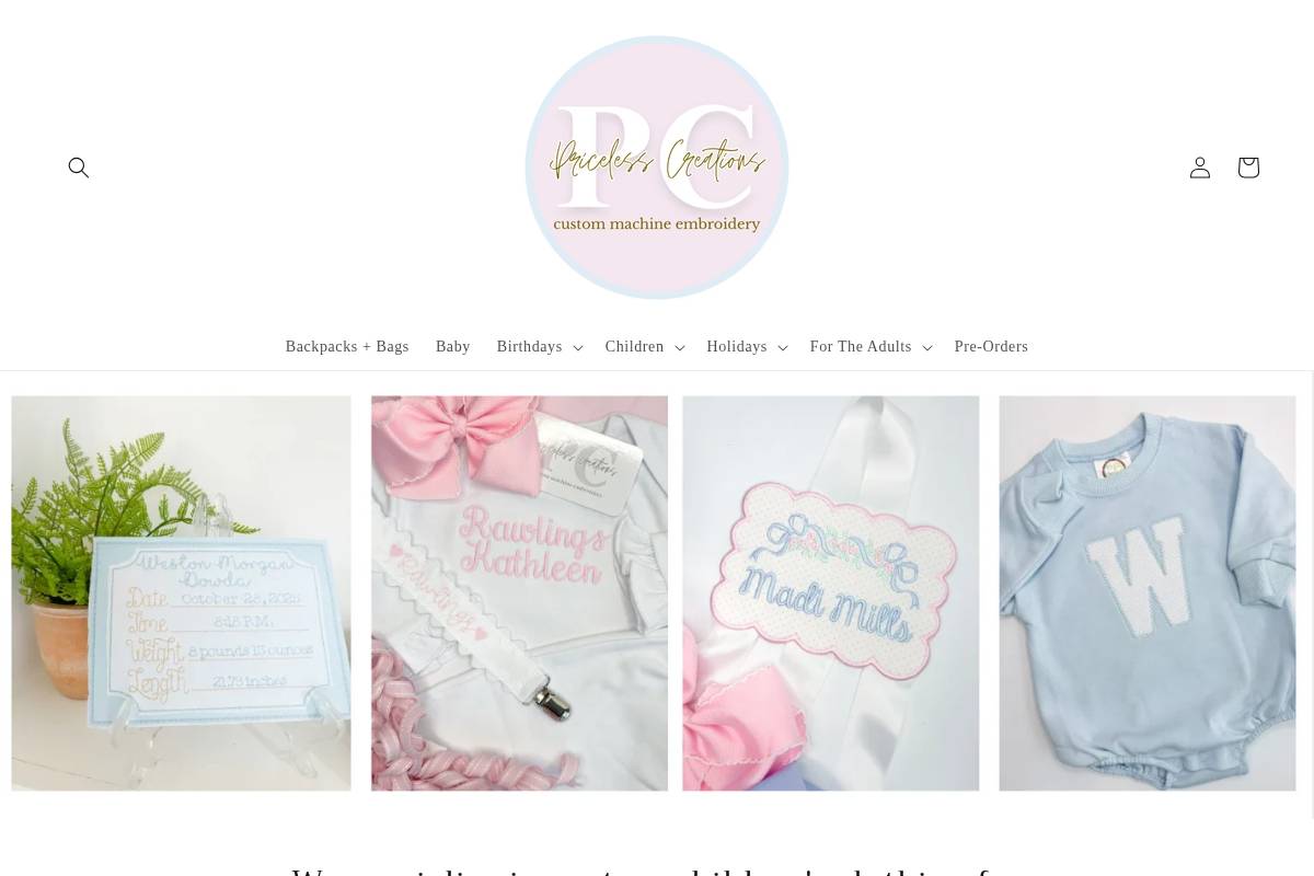pricelesscreationsonline.com homepage screenshot