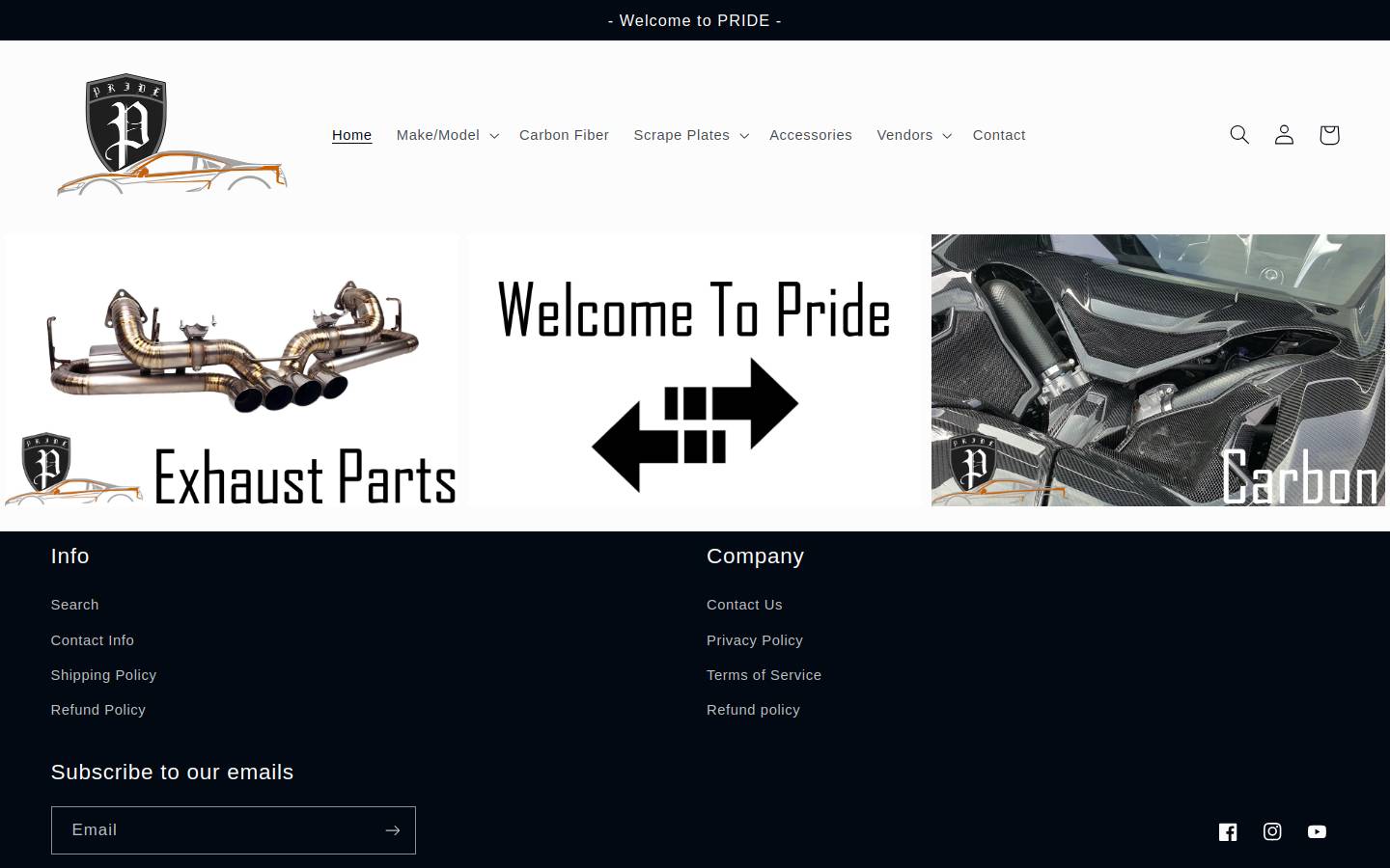 prideexhaust.com homepage screenshot