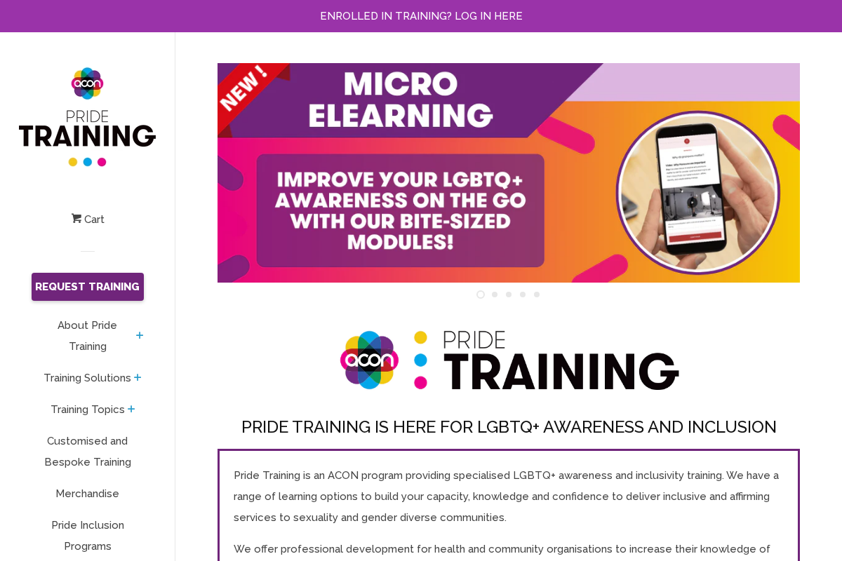 ACON Pride Training homepage screenshot