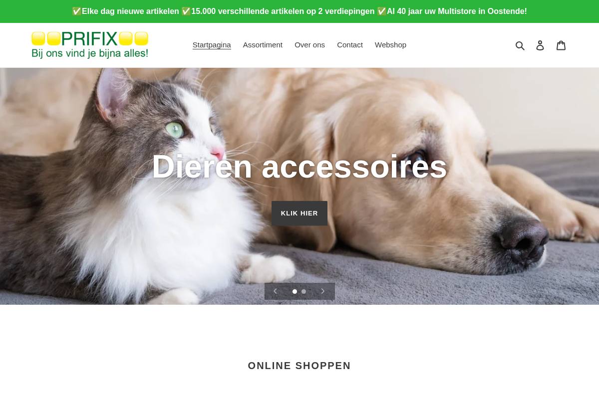 prifix-shop.be homepage screenshot