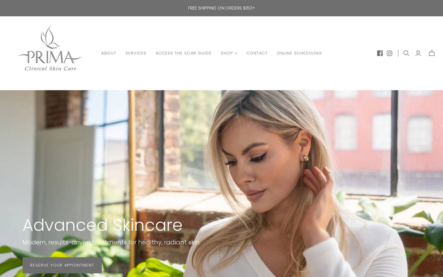 primaclinicalskincare.com homepage screenshot