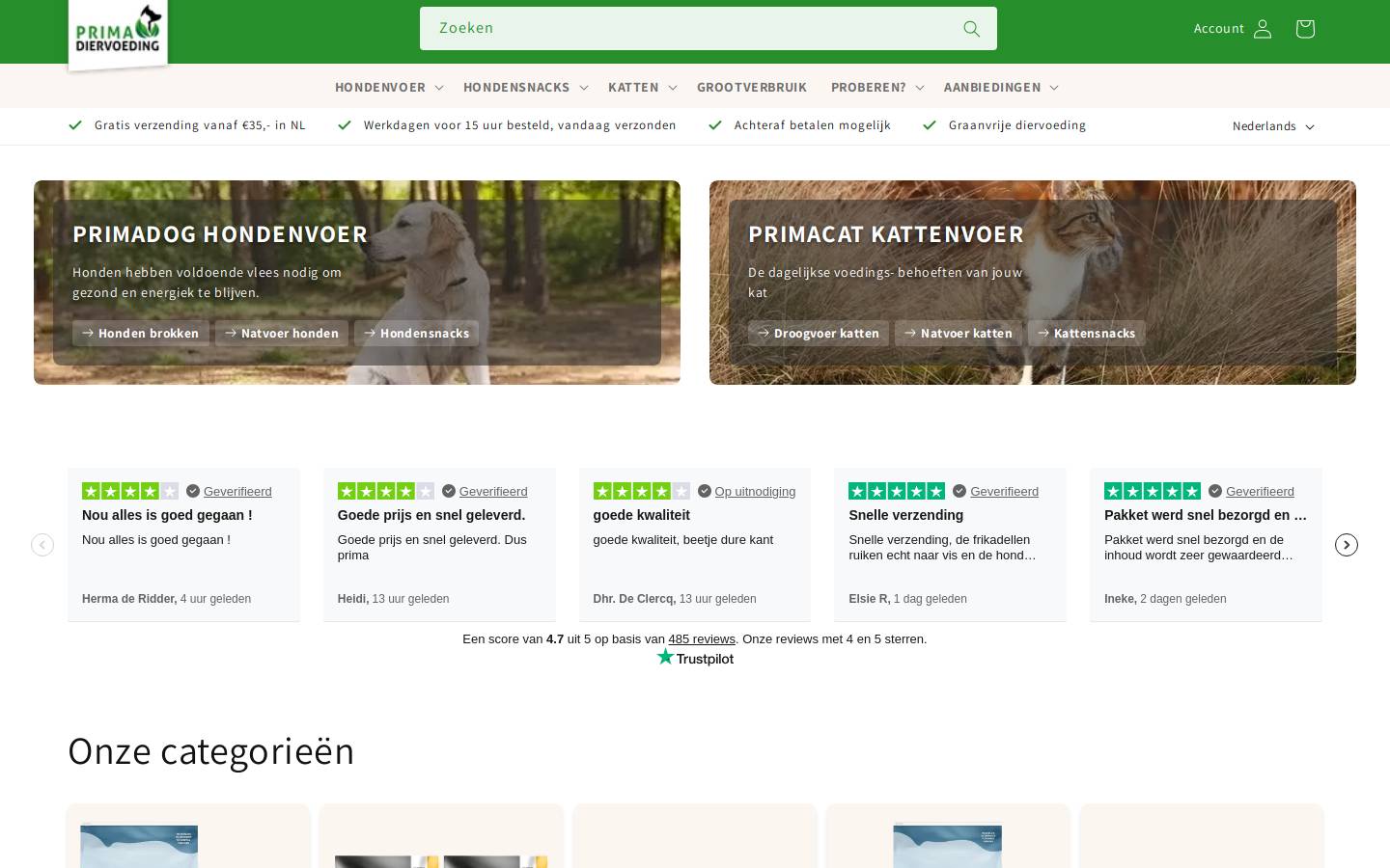 Prima Diervoeding homepage screenshot