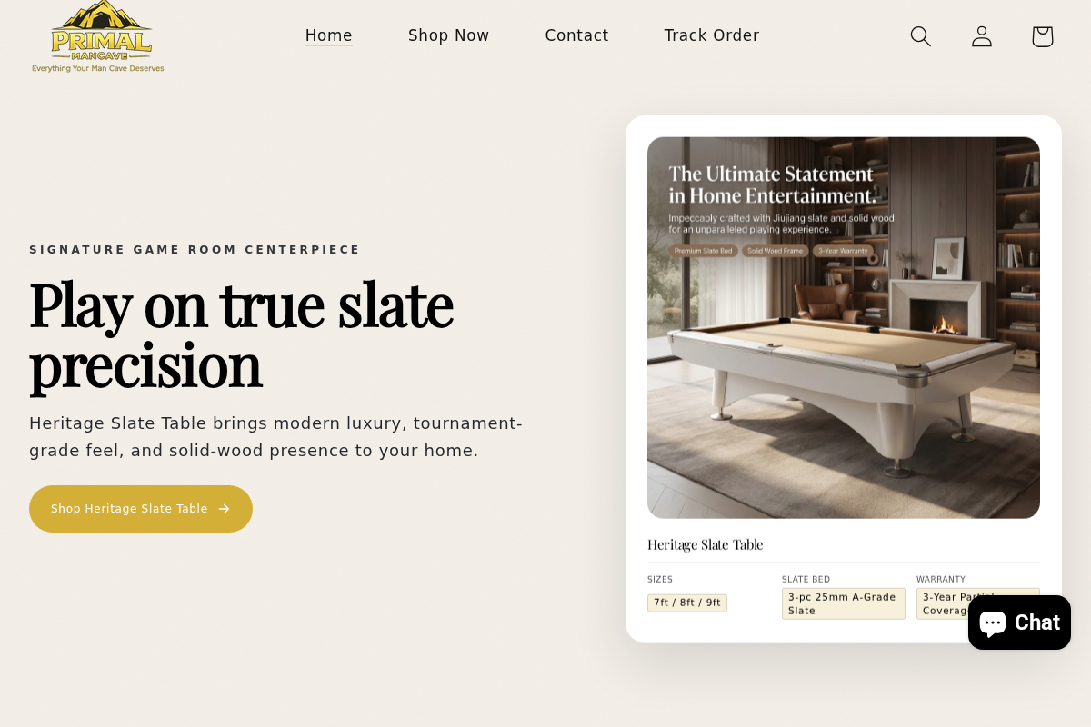 Primal Man Cave homepage screenshot