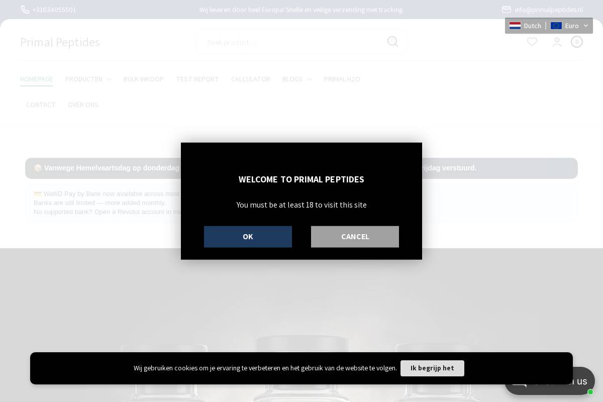 Primalpeptides homepage screenshot