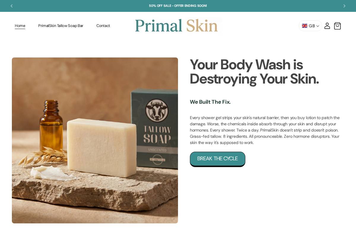 primalskinsoap.com homepage screenshot