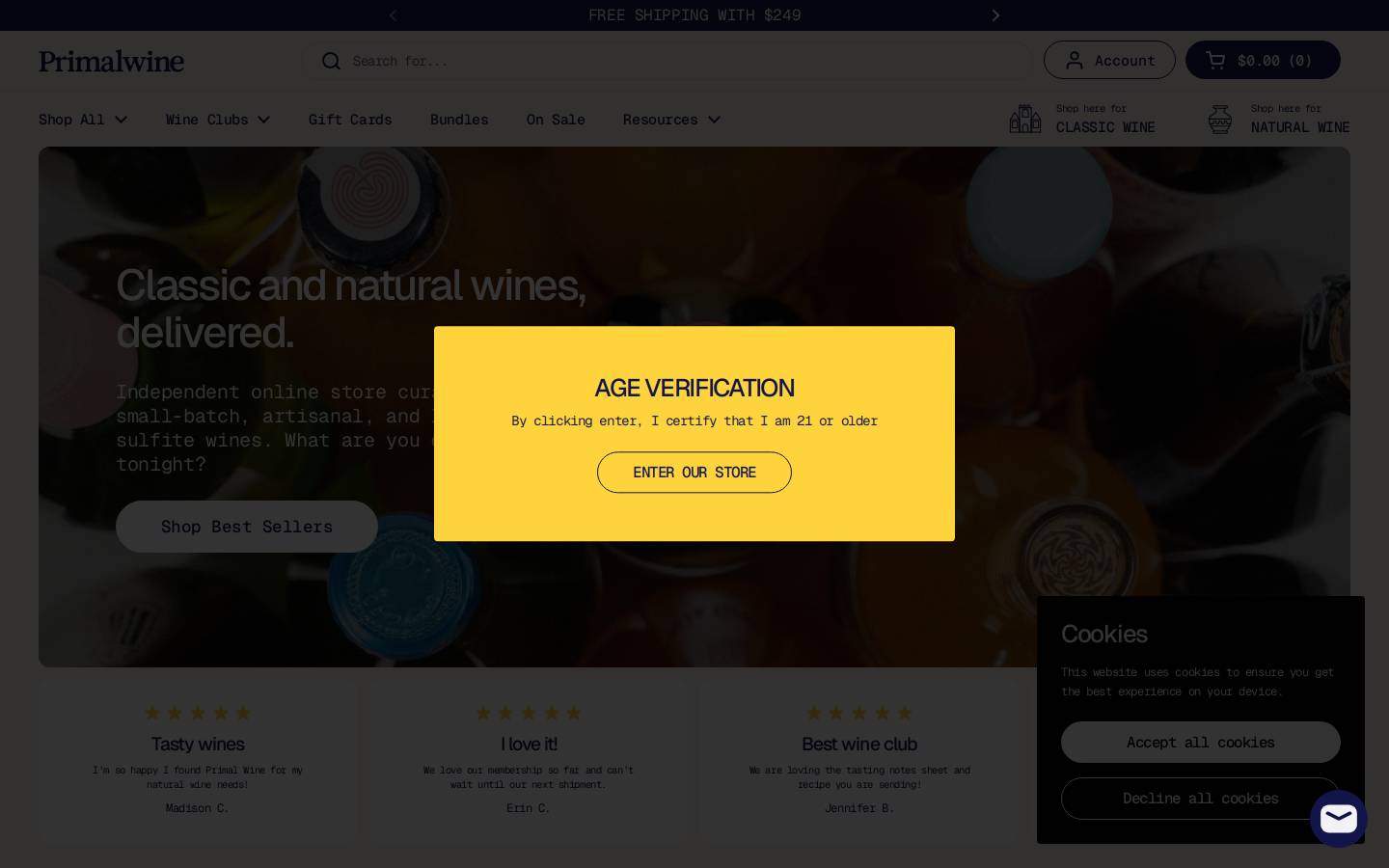 primalwine.com homepage screenshot