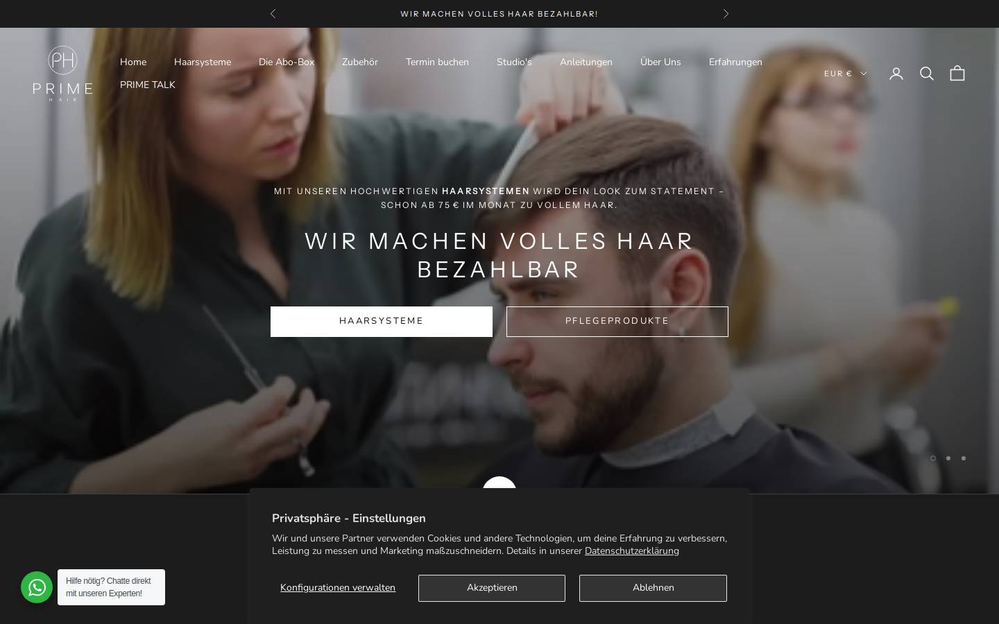 Prime Hair homepage screenshot