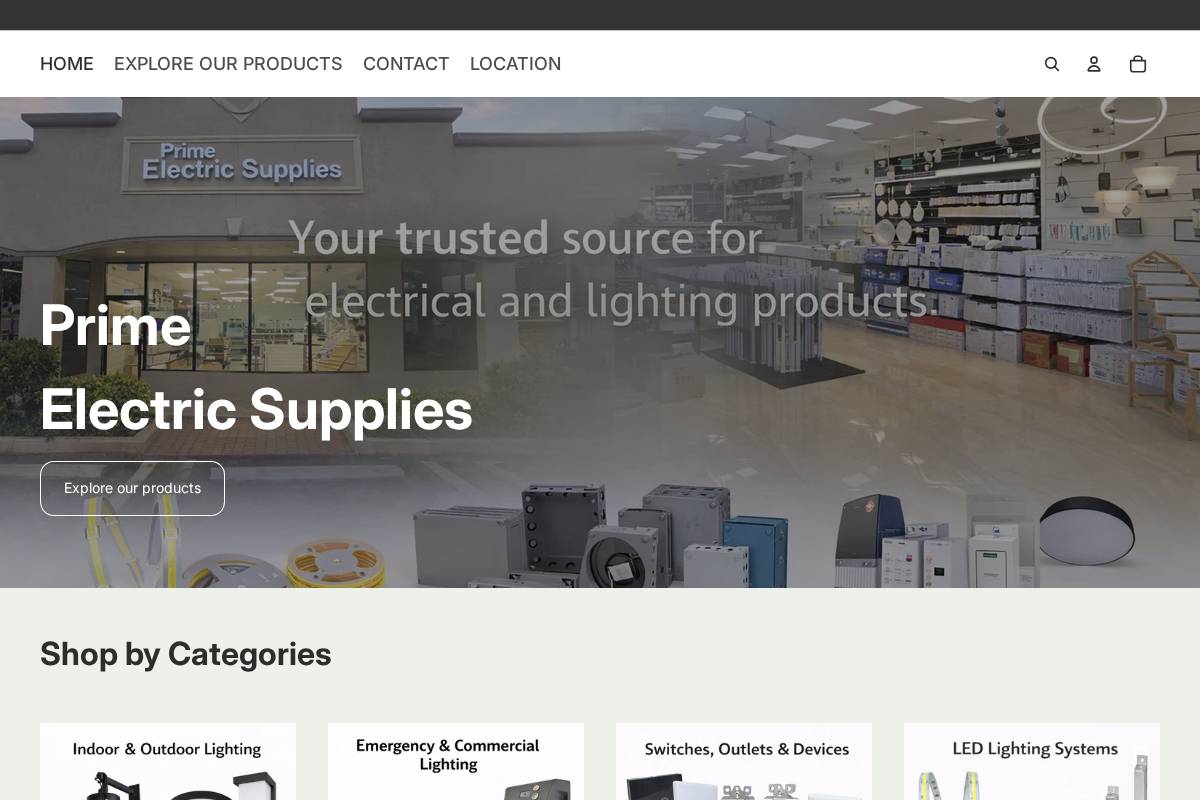 primeelectricsupplies.com homepage screenshot