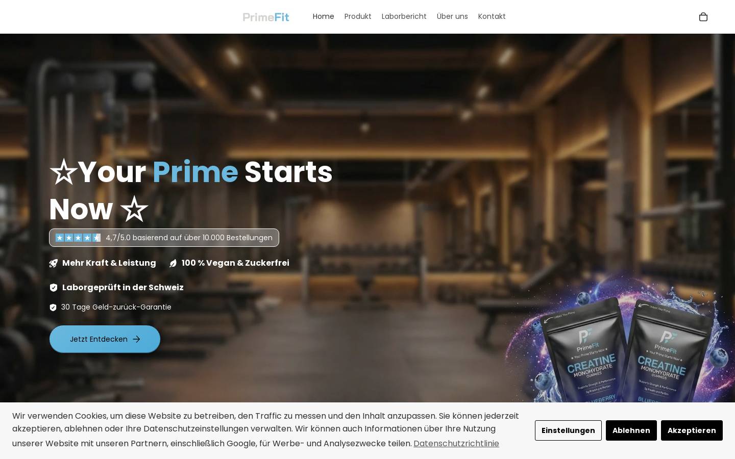 PrimeFit homepage screenshot
