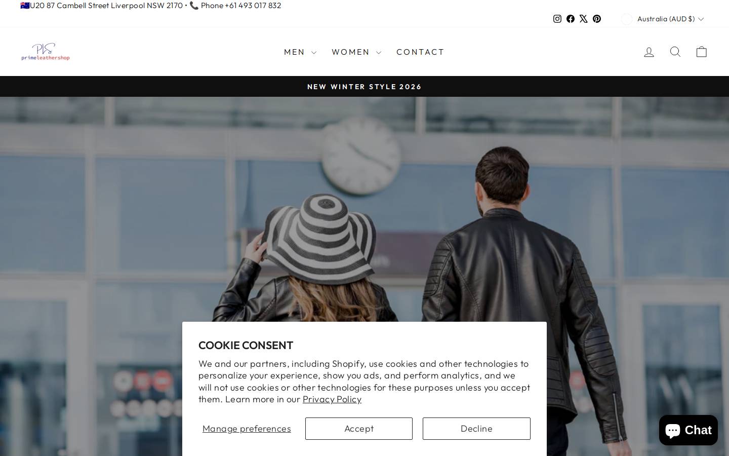 primeleathershop.com.au homepage screenshot