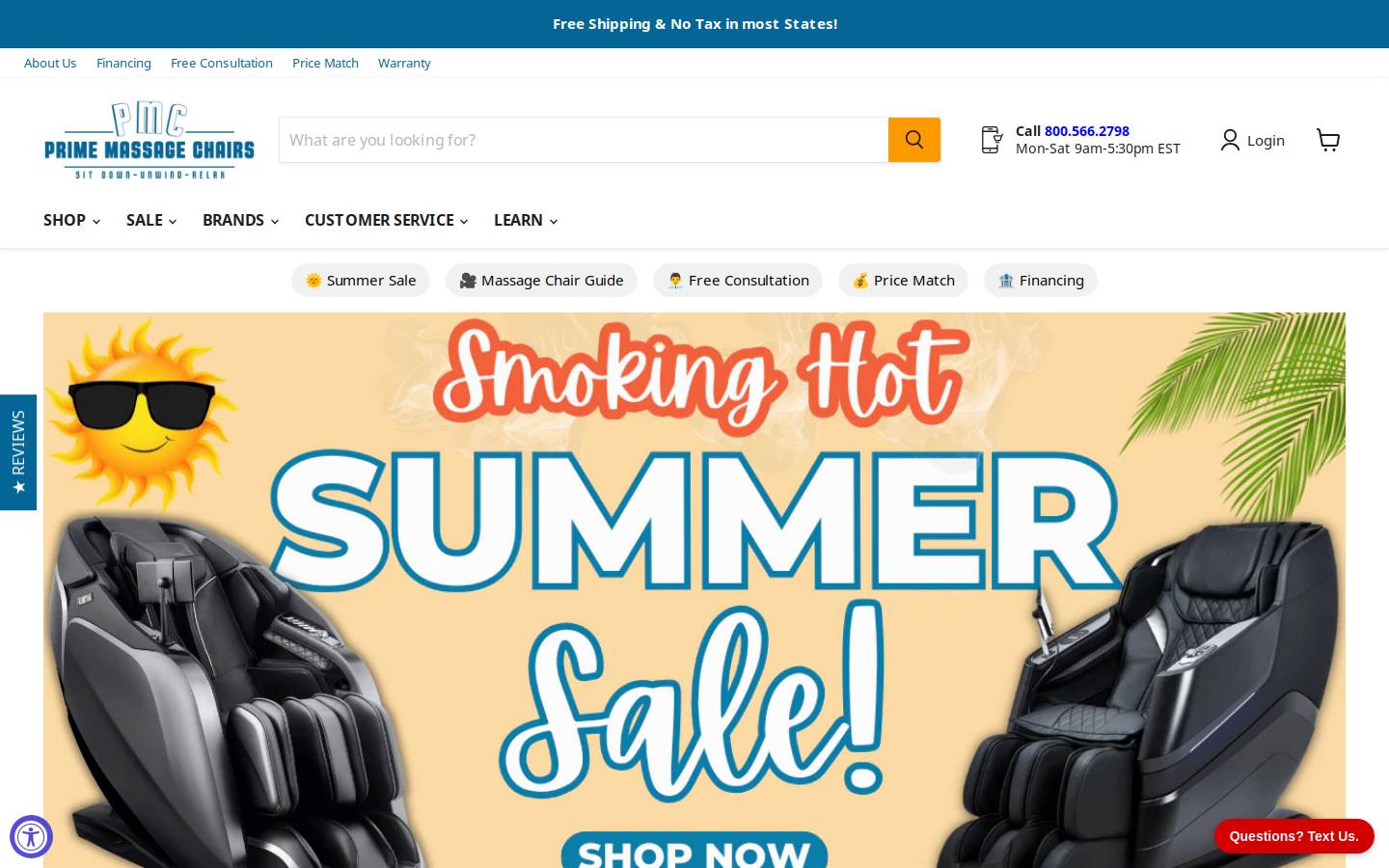 Prime Massage Chairs homepage screenshot