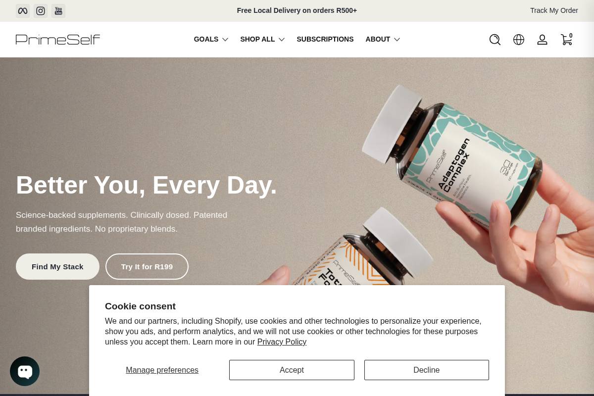 Primeself homepage screenshot