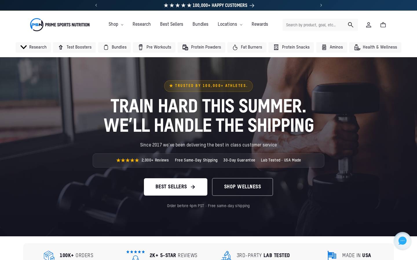 Prime Sports Nutrition homepage screenshot