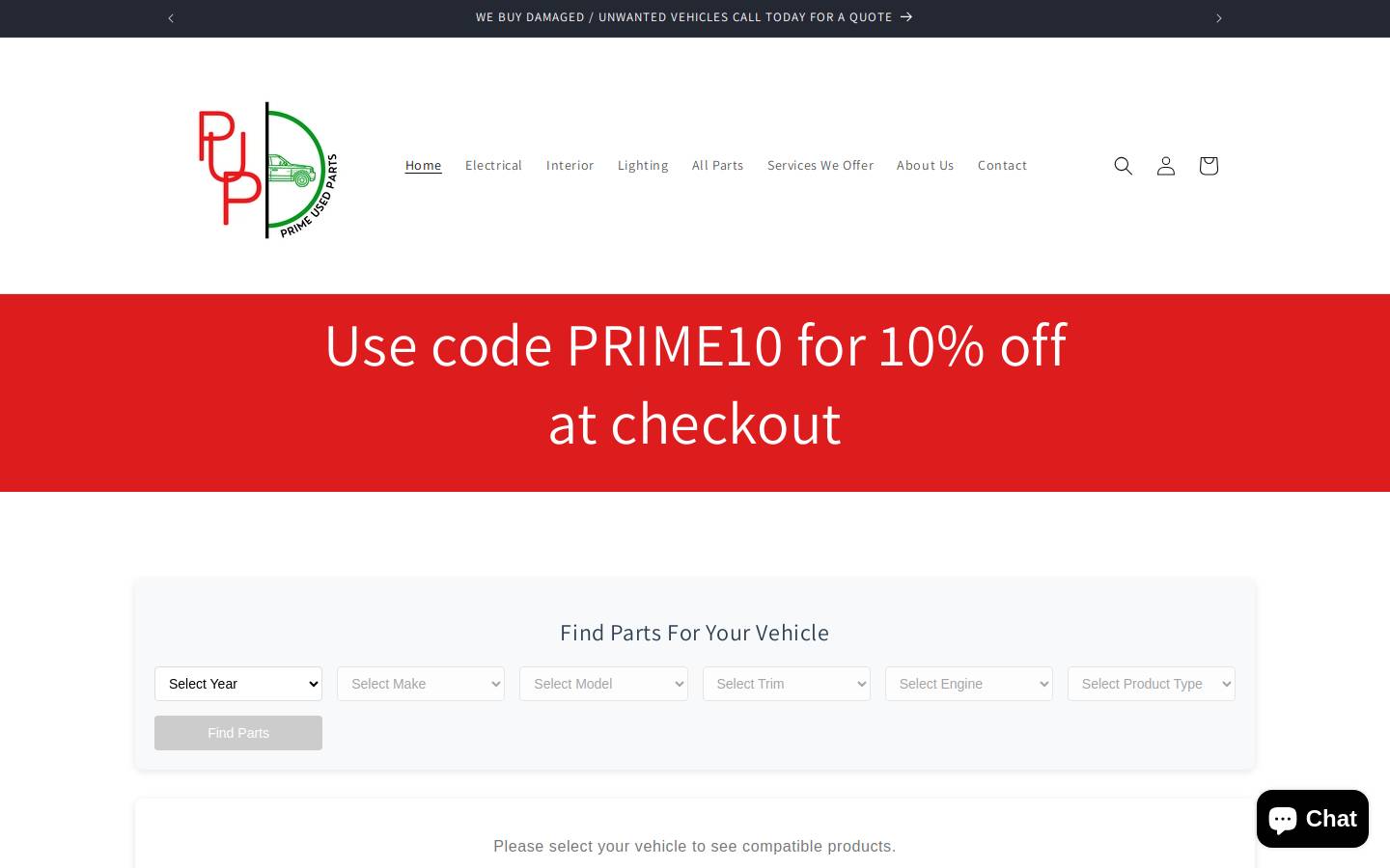 primeusedparts.com homepage screenshot