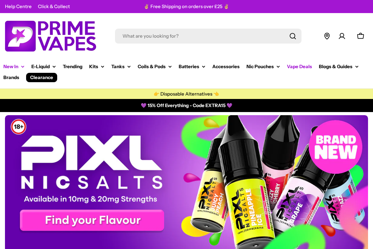 Prime Vapes homepage screenshot