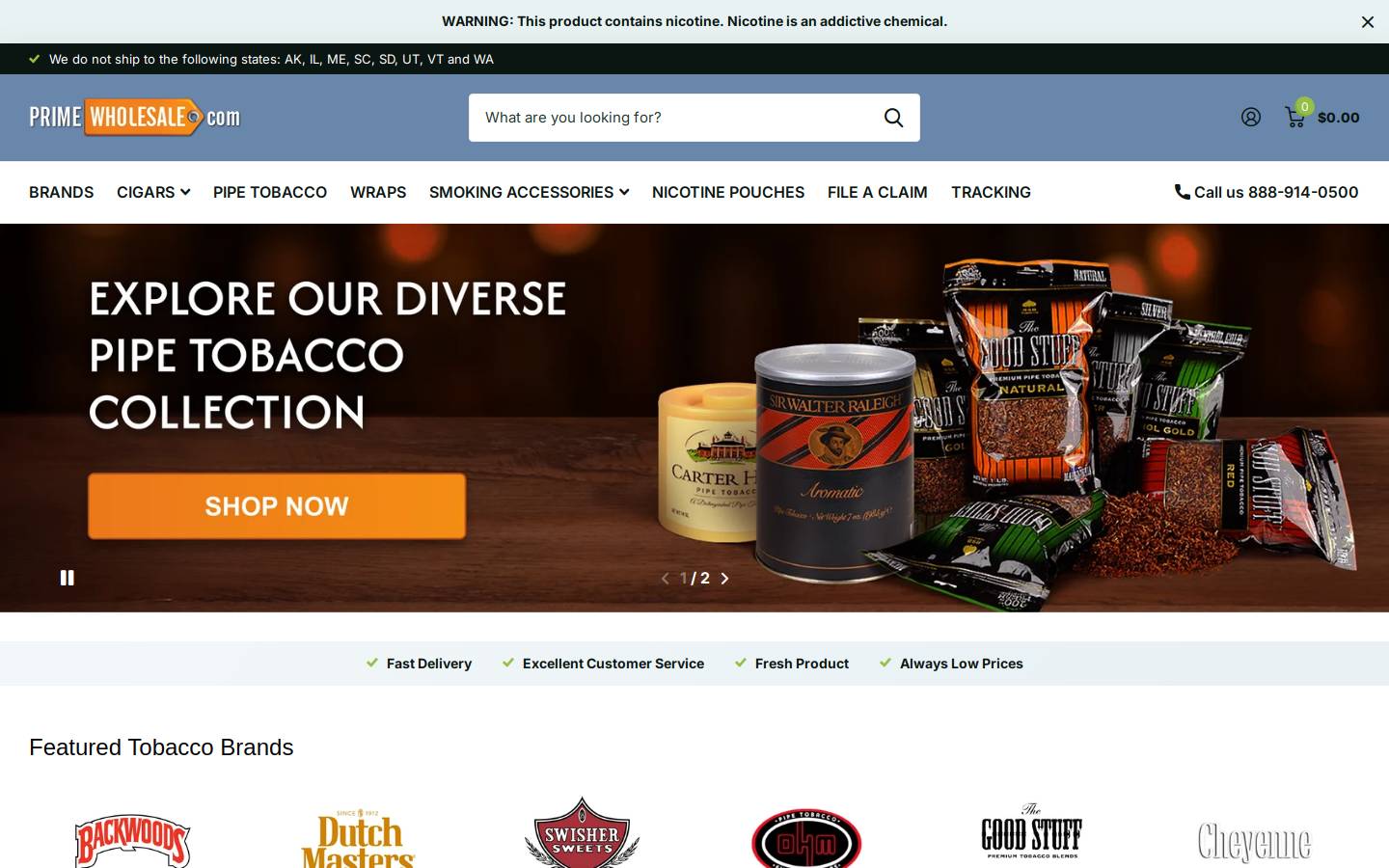 Primewholesale homepage screenshot