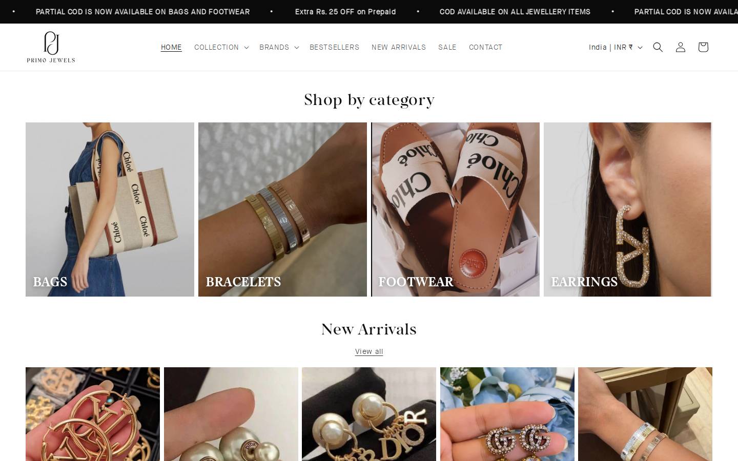 primojewells.com homepage screenshot