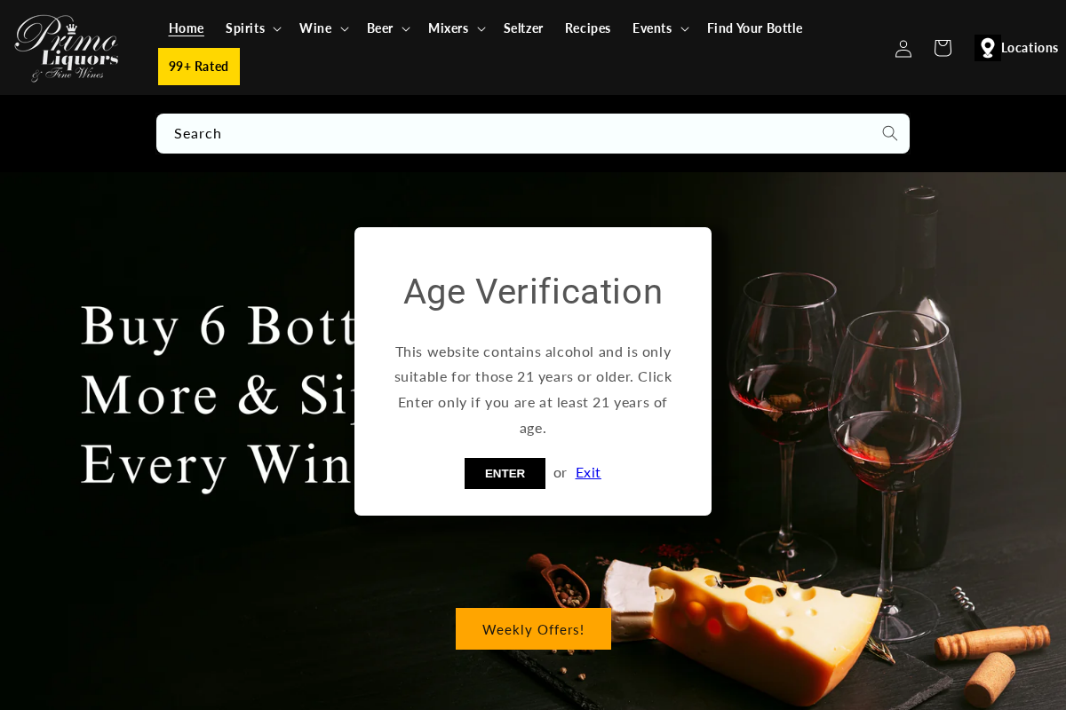 Primo Liquors homepage screenshot