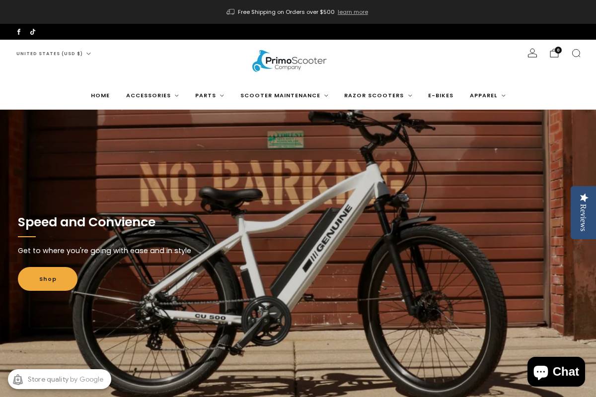 primoscootercompany.com homepage screenshot