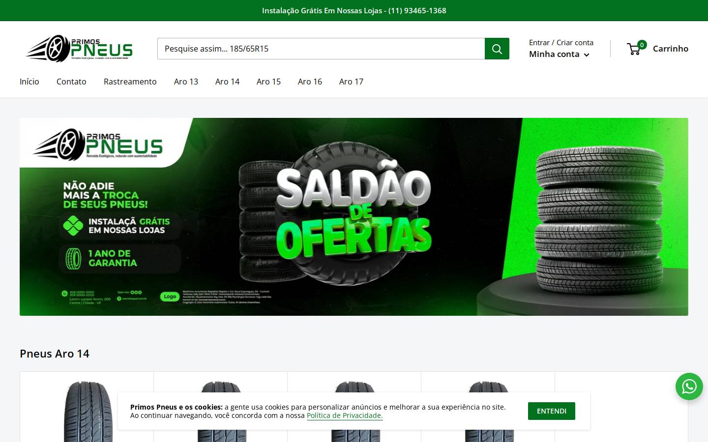 primospneus.com homepage screenshot