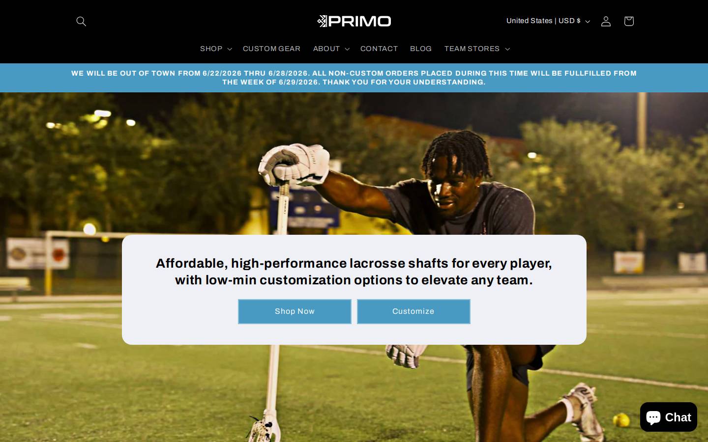 primosportsco.com homepage screenshot