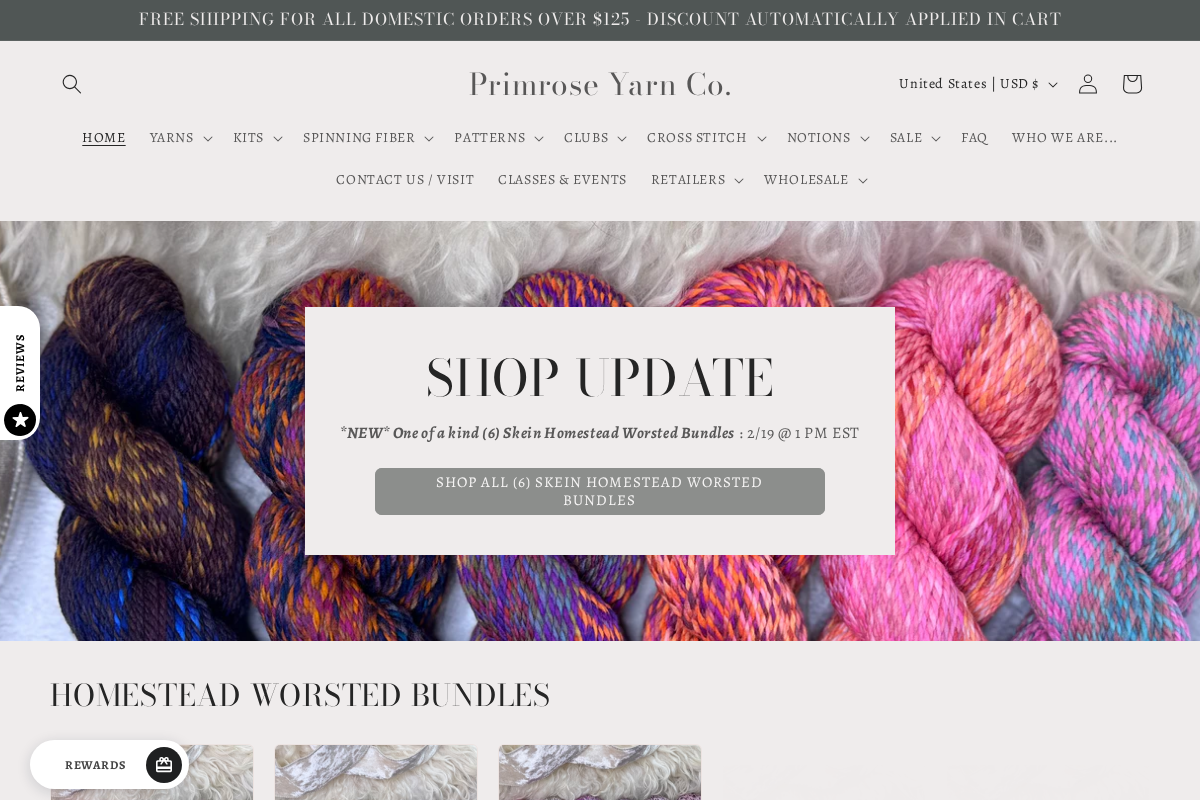 Primrose Yarn Co. homepage screenshot