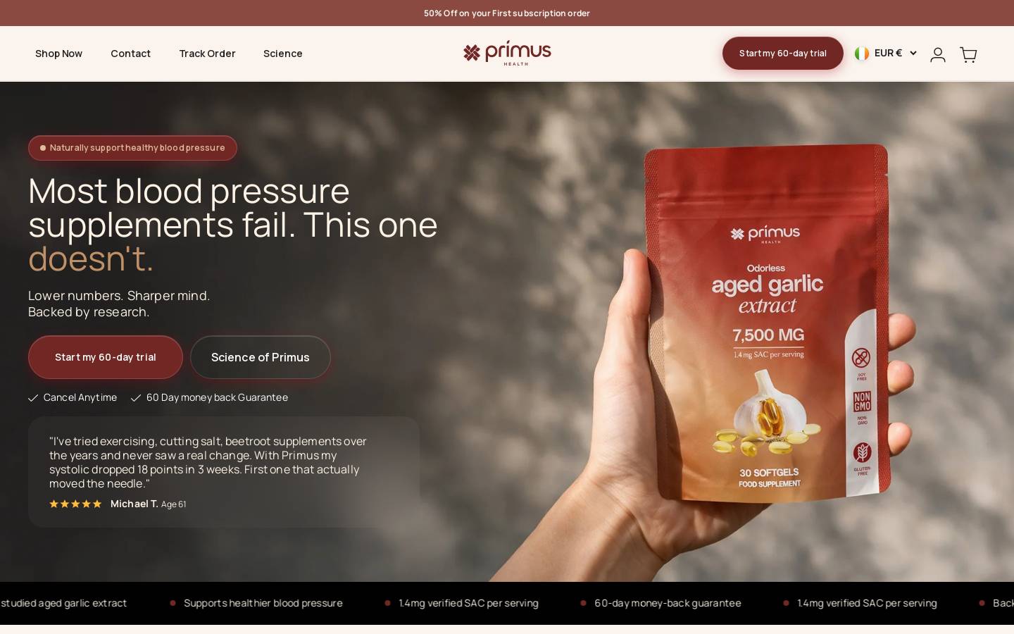 Primus Health homepage screenshot