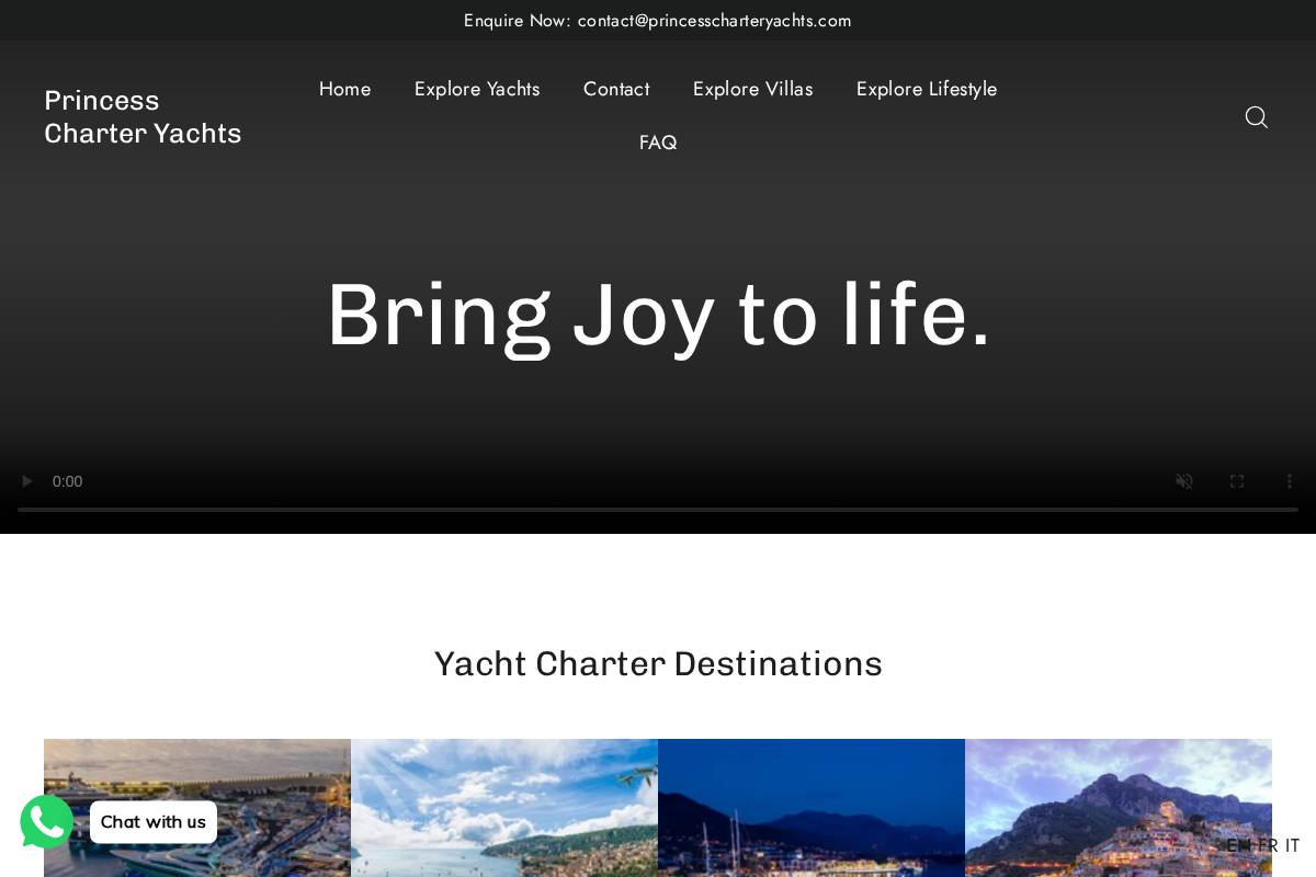Princess Charter Yachts homepage screenshot