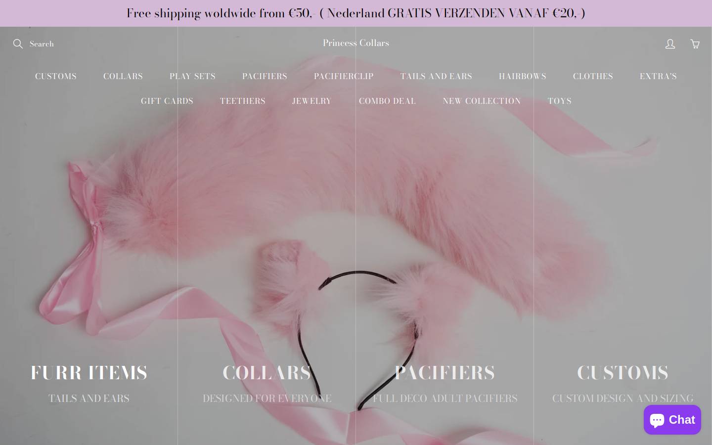 princesscollars.com homepage screenshot