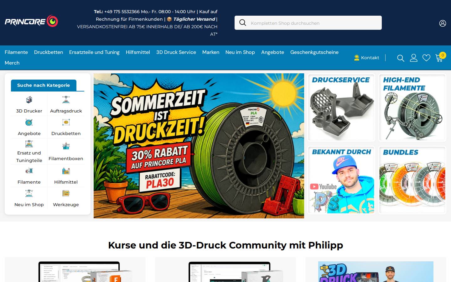 Princore homepage screenshot