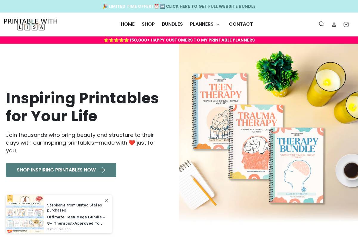 Printablewithlisa homepage screenshot
