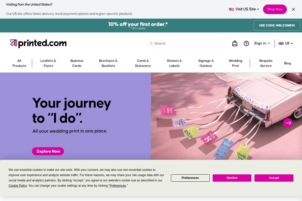 Printed.com homepage screenshot