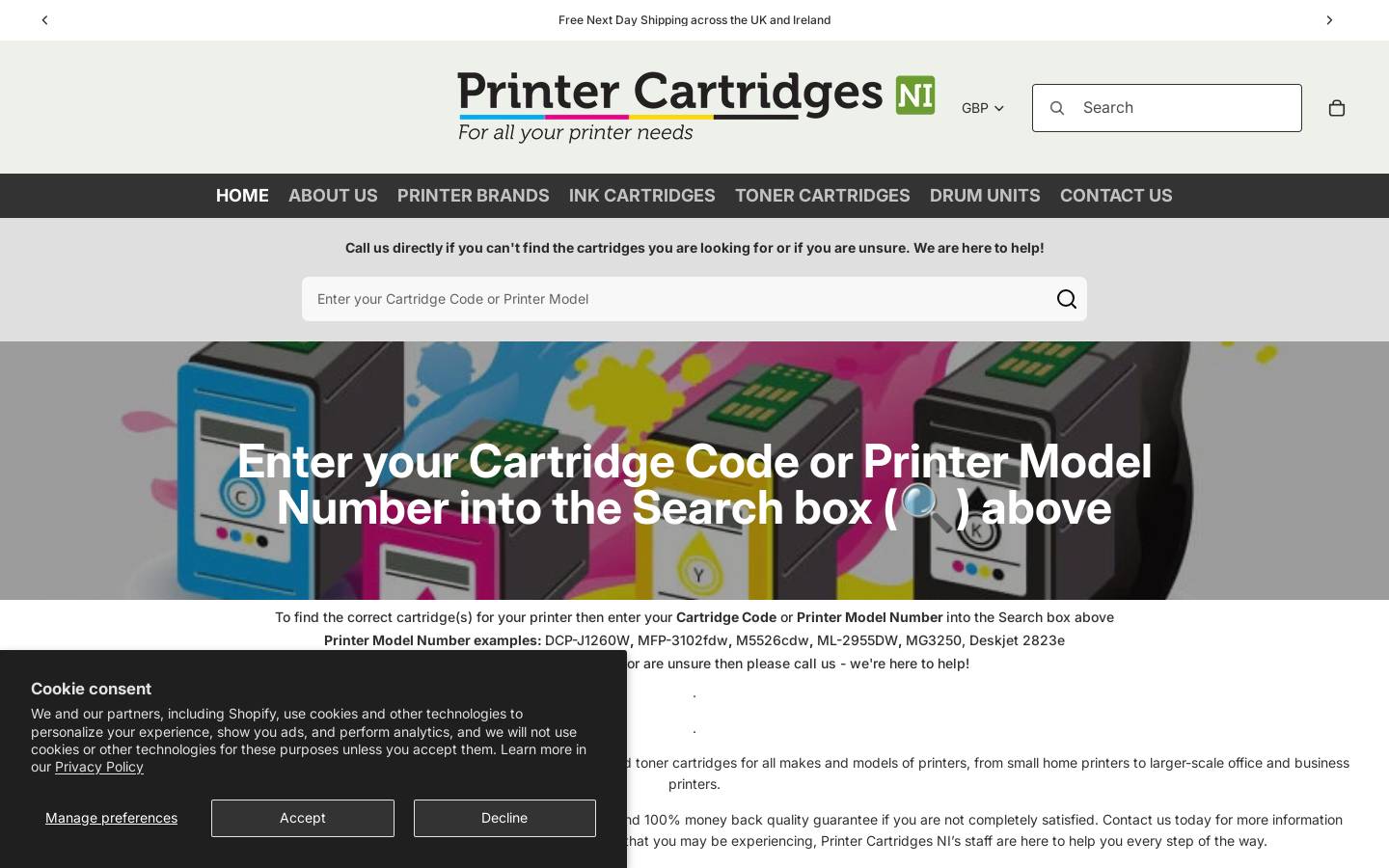 printercartridgesni.com homepage screenshot