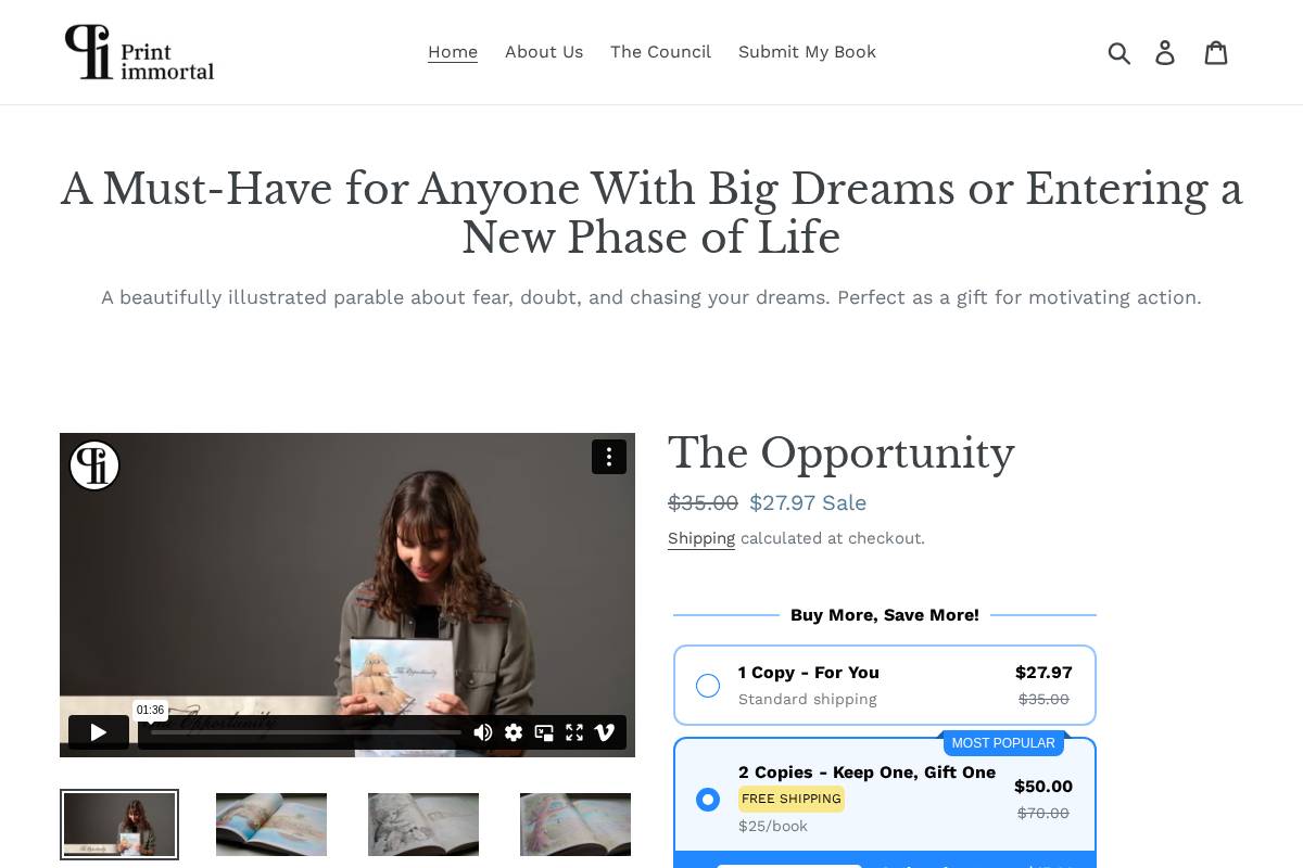 printimmortal.com homepage screenshot