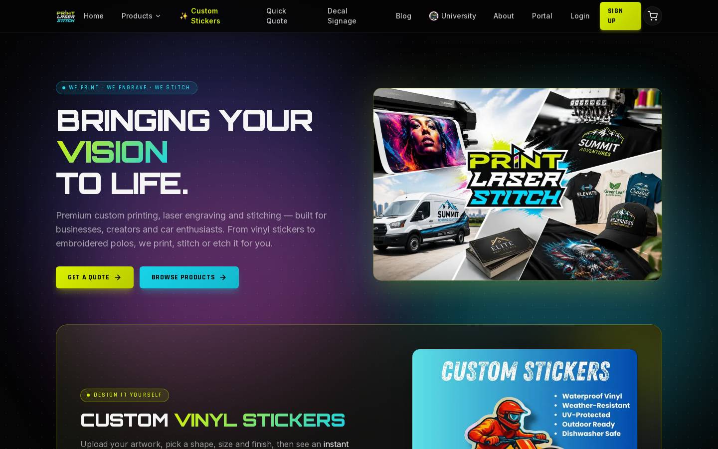 printlaserstitch.com homepage screenshot