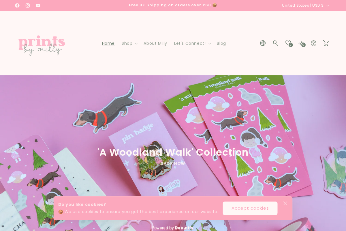 printsbymilly.com homepage screenshot