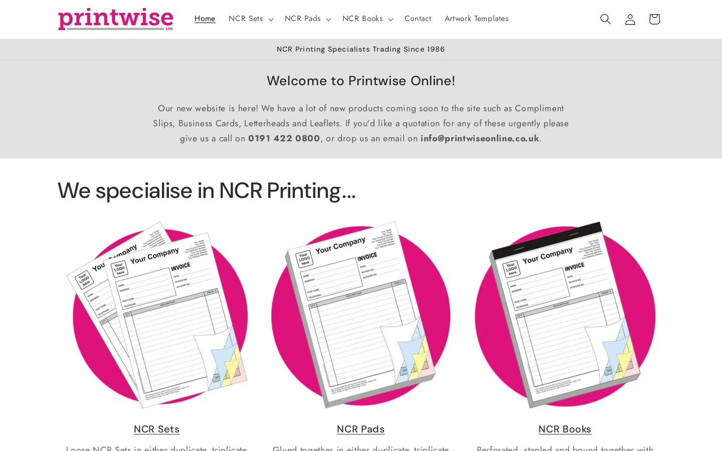 PrintwiseOnline homepage screenshot