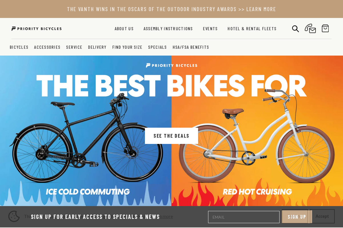 Priority Bicycles homepage screenshot