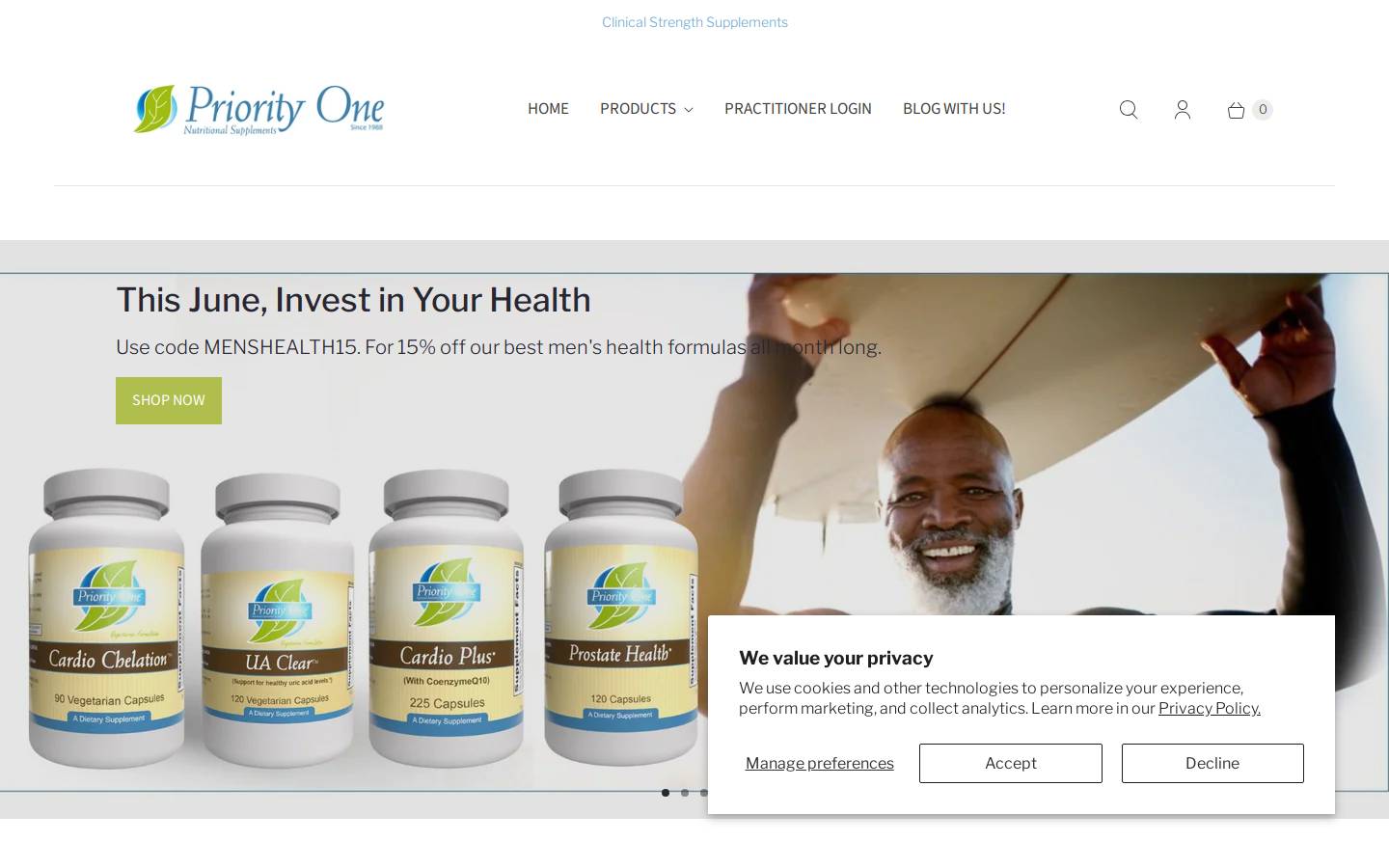 Priorityonevitamins homepage screenshot