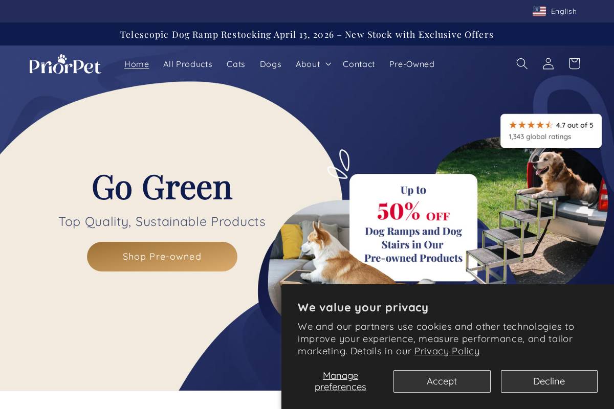 Priorpet homepage screenshot