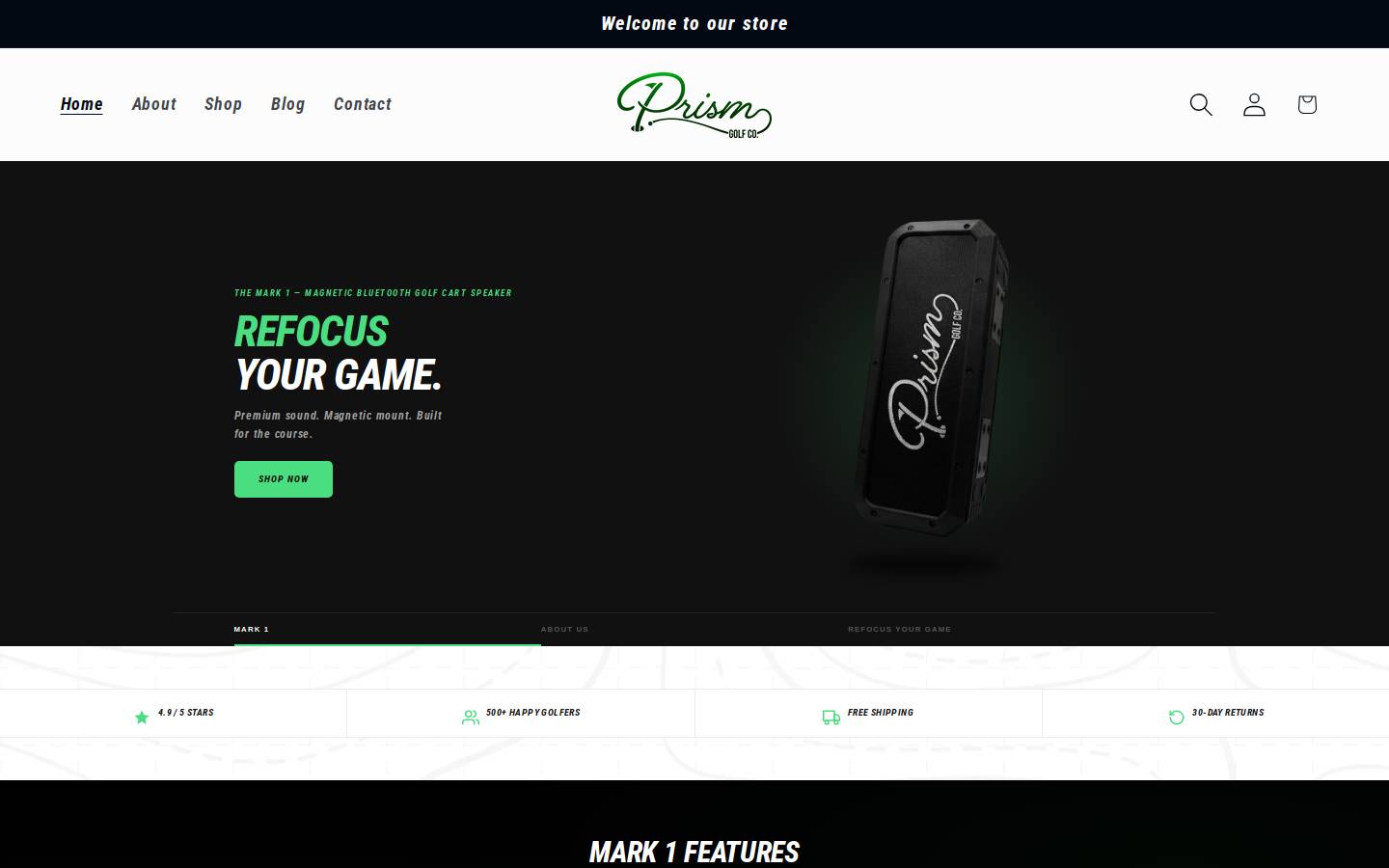 prismgolfco.com homepage screenshot