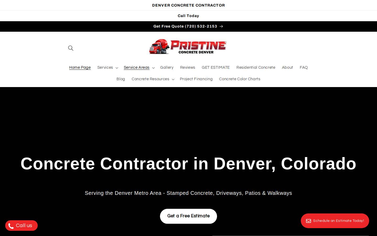 pristineconcretedenver.com homepage screenshot