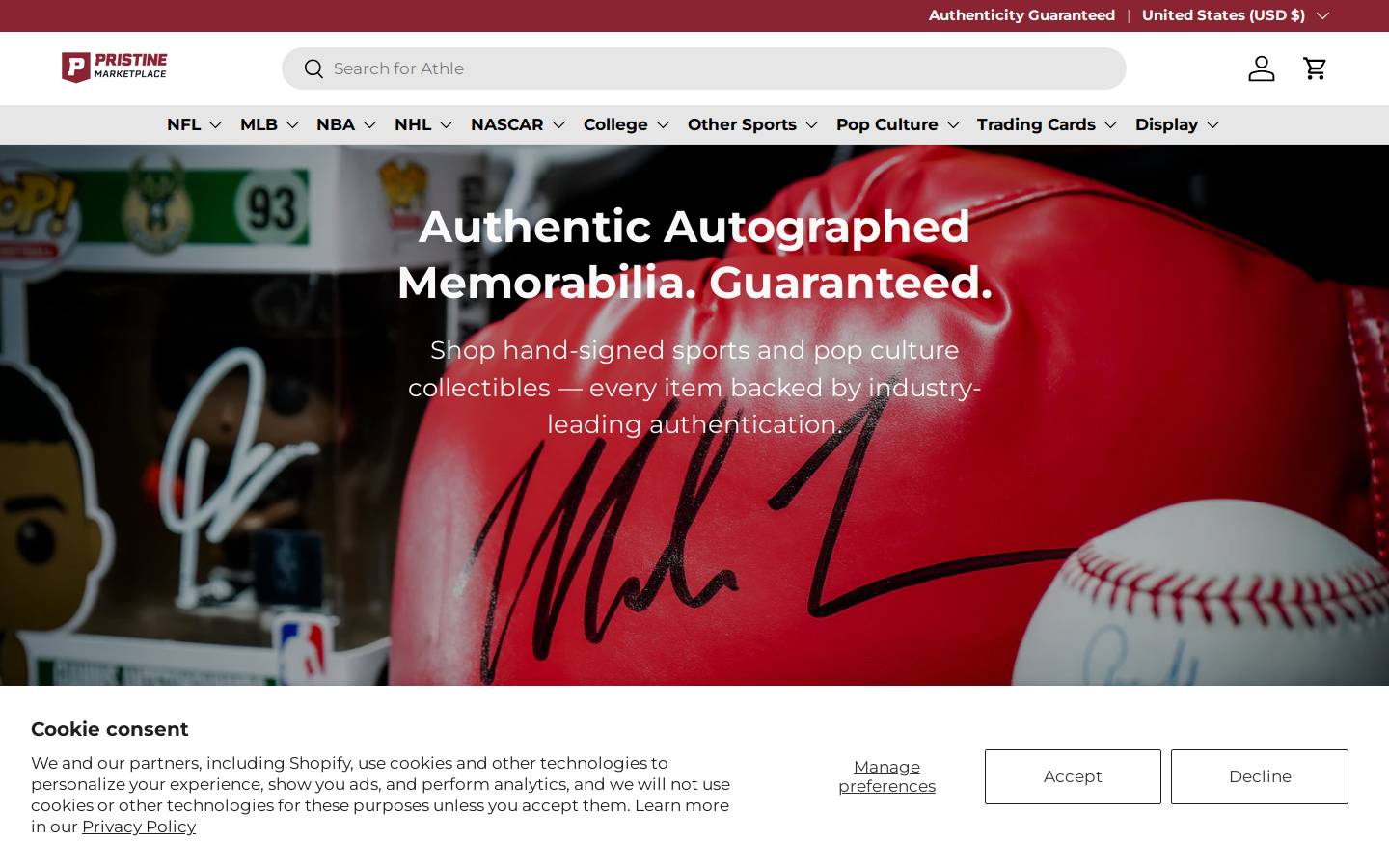 pristinemarketplace.com homepage screenshot